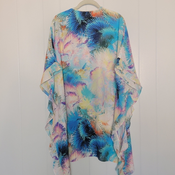 BCBGMAXAZRIA Dove Kaftan Swimsuit Cover Up Top Aqua Combo Caftan Flowy XS/S - Picture 7 of 10